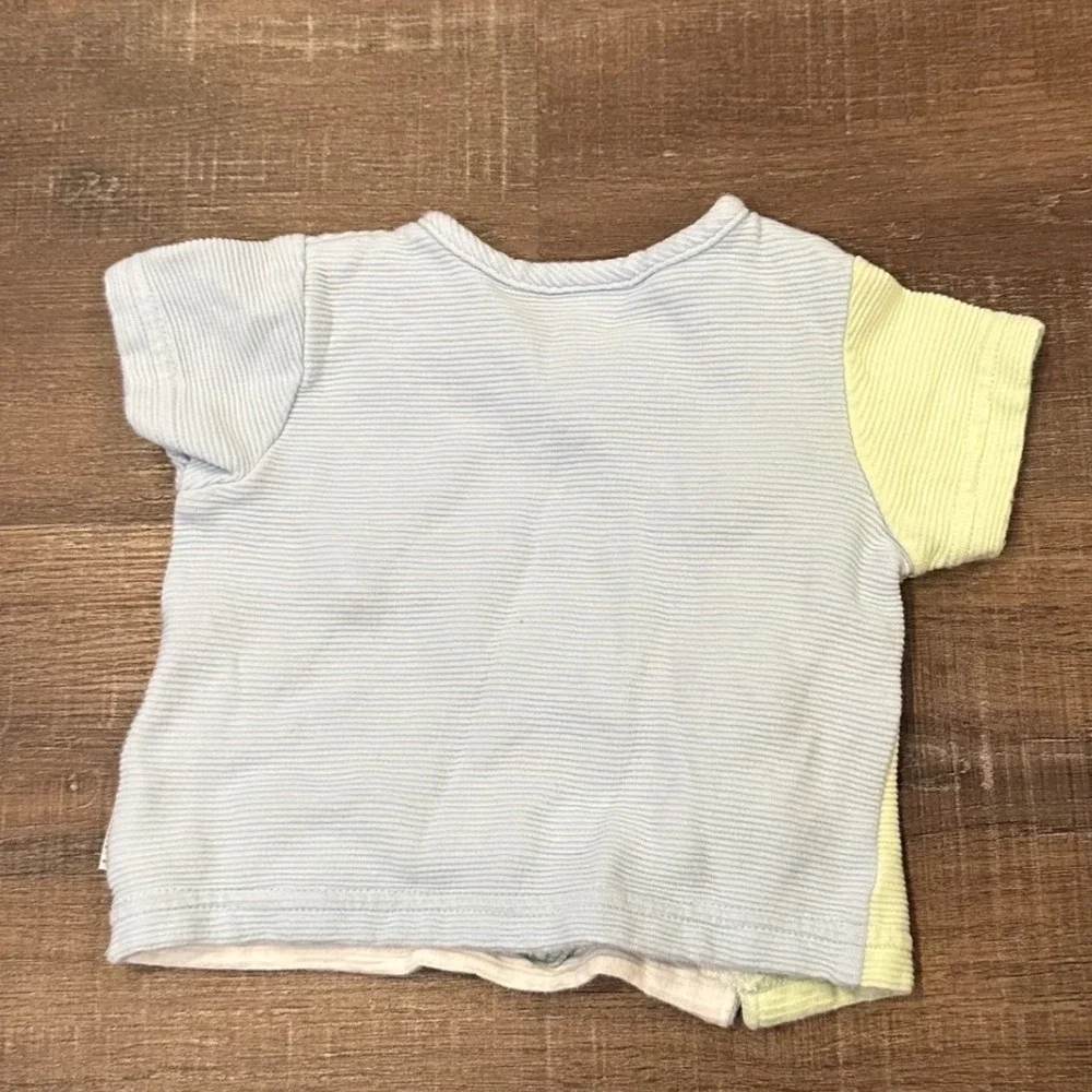 Vtg Little Me 3M Dinosaur Sun Applique Side Snap Pastel Colorblock Ribbed Top